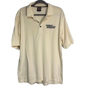 Harley‎ Davidson Mens Collared Shirt 2008 1/4 Button Up Size L Cream Embroidered